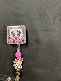 Black and White Cow - Beaded Badge Reel