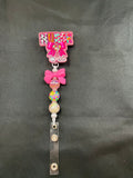 Pink Nurse Bow - Beaded Badge Reel