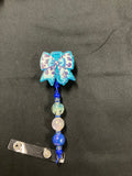 Blue Bow - Beaded Badge Reel