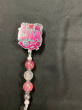 Pink CNA - Beaded Badge Reel