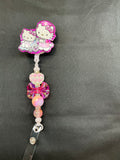 Hello Kitty in a Wheelchair - Beaded Badge Reel