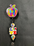 Autism Awareness Apple - Beaded Badge Reel