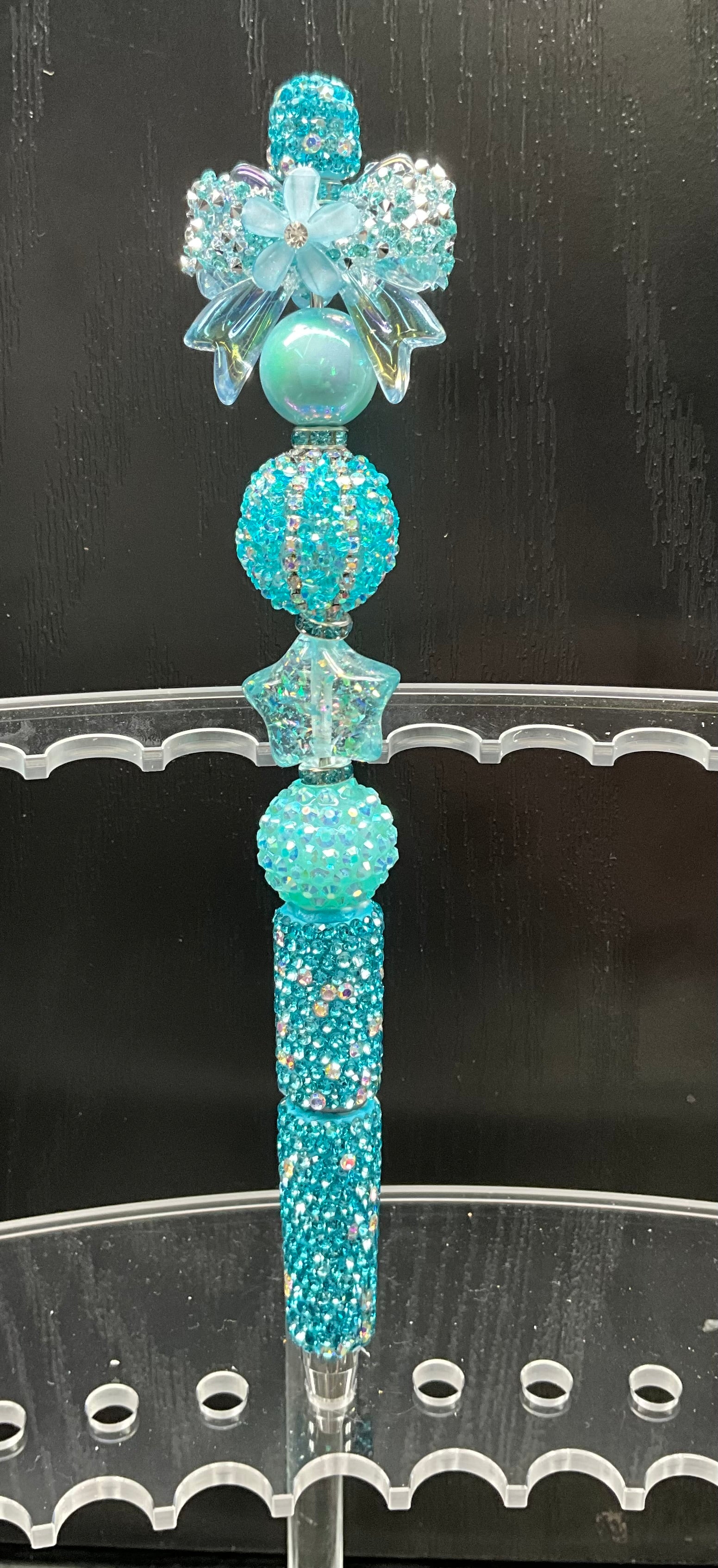 Blue Bow Beaded Pen